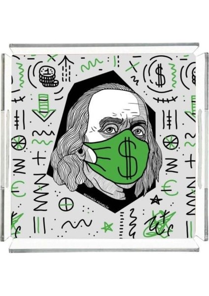 Benjamin Franklin Pleksi Tepsi - 25X25CM