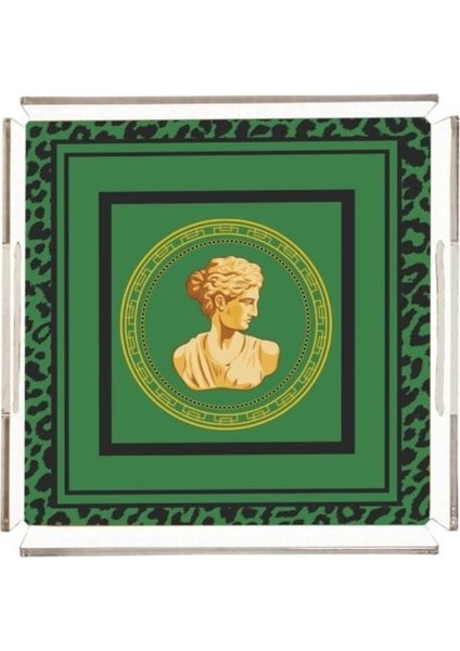 Yeşil Büst Detaylı Pleksi Tepsi - 25X25CM