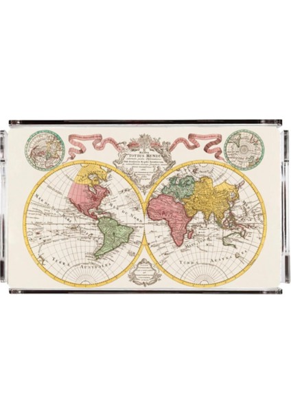 Modern Dünya Haritası Pleksi Tepsi - PT2117 - 40X24CM
