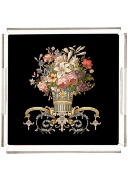 Figüratif Çiçek Pleksi Tepsi - 25X25CM