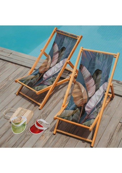 Tropikal Yaprak Tasarımlı Katlanır Şezlong (Ahşap Fırınlanmış Gürgen Ağacı, Süet Kumaş) fiyatları