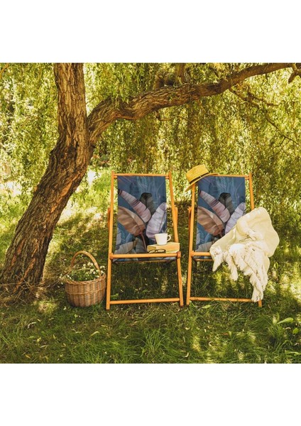 Tropikal Yaprak Tasarımlı Katlanır Şezlong (Ahşap Fırınlanmış Gürgen Ağacı, Süet Kumaş) fırsatları