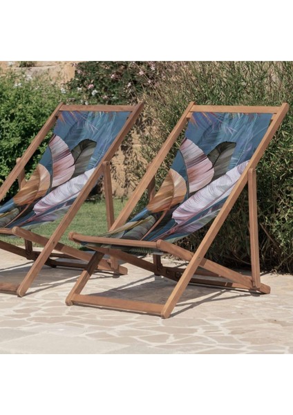 Tropikal Yaprak Tasarımlı Katlanır Şezlong (Ahşap Fırınlanmış Gürgen Ağacı, Süet Kumaş) indirimleri