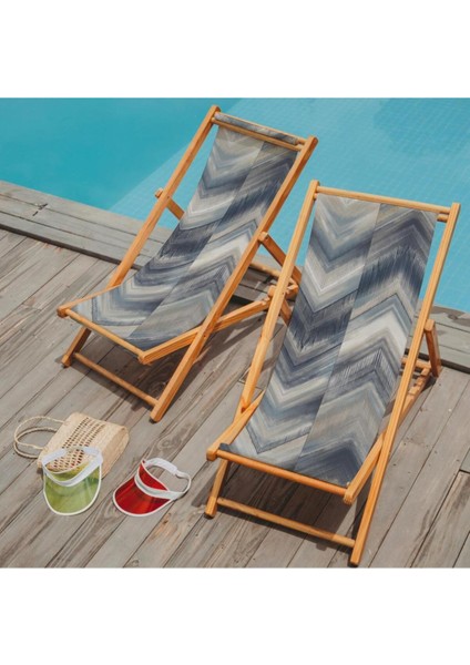 Mavi Geometrik Katlanır Şezlong (Ahşap Fırınlanmış Gürgen Ağacı, Süet Kumaş) modelleri