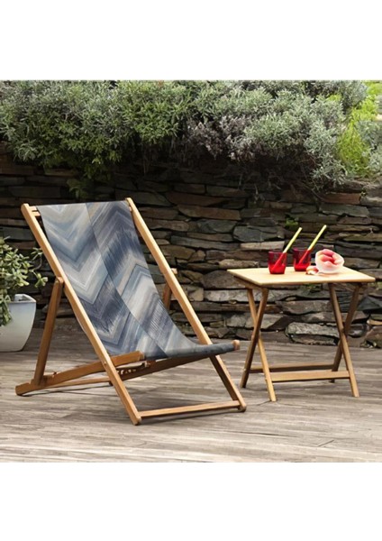 Mavi Geometrik Katlanır Şezlong (Ahşap Fırınlanmış Gürgen Ağacı, Süet Kumaş) indirimleri