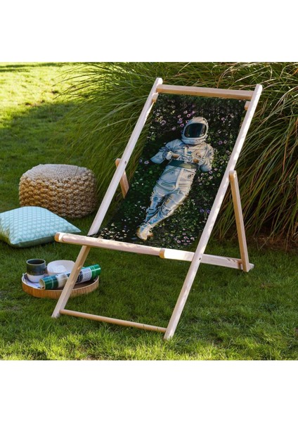 Astronaut Katlanır Şezlong (Ahşap Fırınlanmış Gürgen Ağacı, Süet Kumaş)