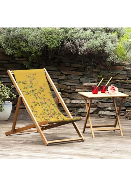 Sarı Bahçe Katlanır Şezlong (Ahşap Fırınlanmış Gürgen Ağacı, Süet Kumaş)