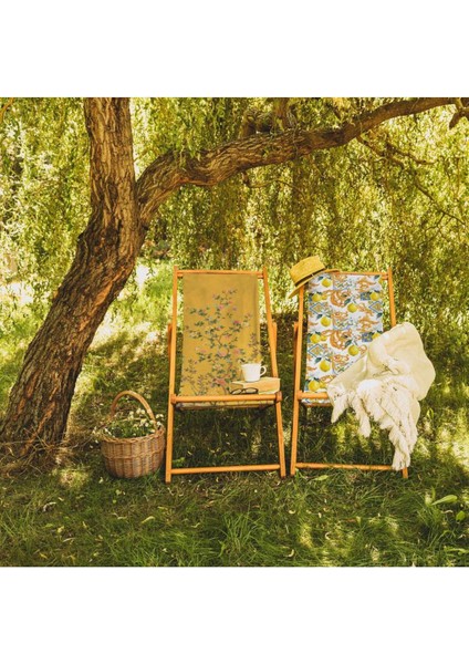 Sarı Bahçe Katlanır Şezlong (Ahşap Fırınlanmış Gürgen Ağacı, Süet Kumaş)