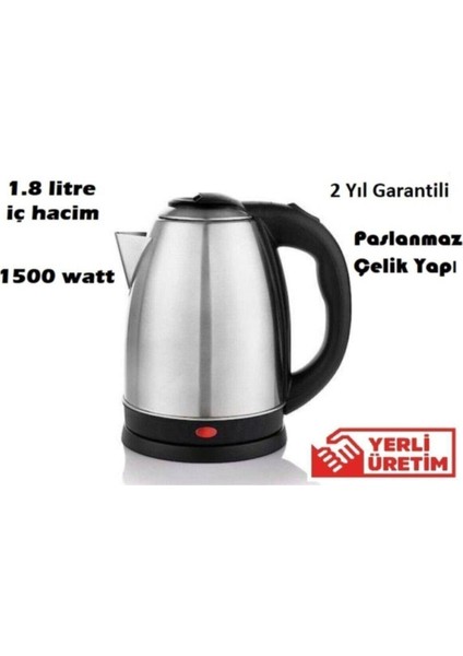 Gri Çelik Su Isıtıcısı 1.8 Litre, Pratik ve Şık Tasarım