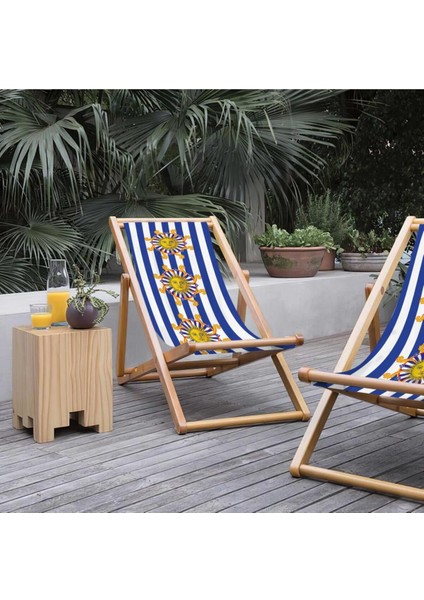 Mavi Çizgili Katlanır Şezlong (Ahşap Fırınlanmış Gürgen Ağacı, Süet Kumaş) modelleri