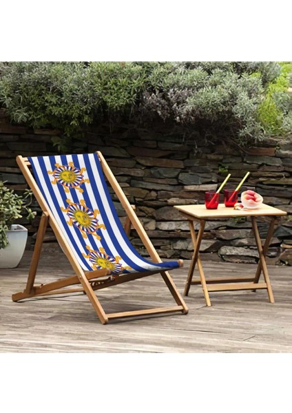 Mavi Çizgili Katlanır Şezlong (Ahşap Fırınlanmış Gürgen Ağacı, Süet Kumaş) indirimleri