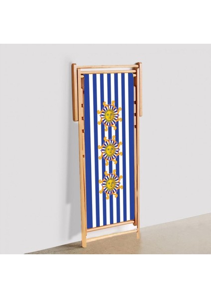 Mavi Çizgili Katlanır Şezlong (Ahşap Fırınlanmış Gürgen Ağacı, Süet Kumaş)