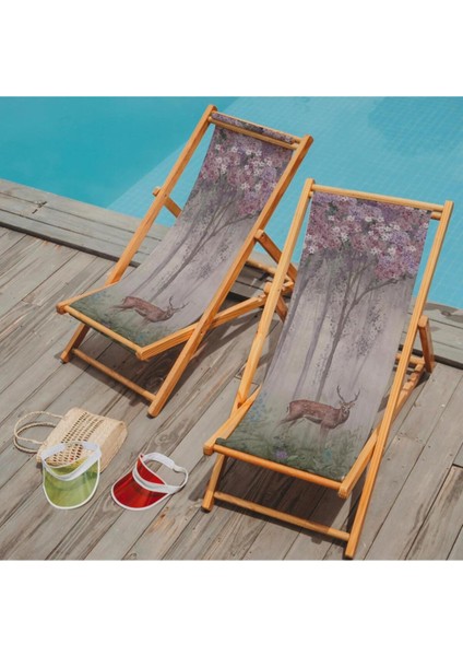 Purple Mini Flowers And Gazels Katlanır Şezlong (Ahşap Fırınlanmış Gürgen Ağacı, Süet Kumaş) modelleri