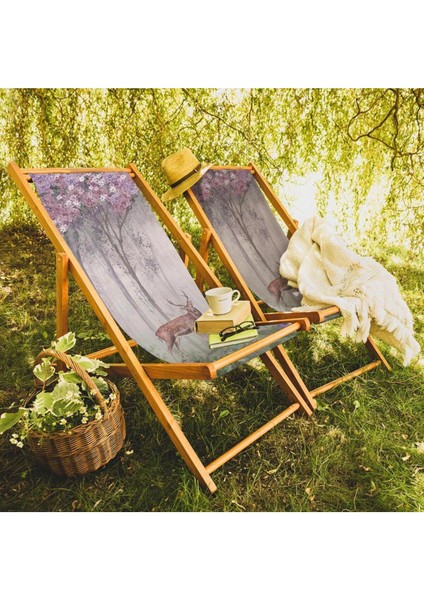 Purple Mini Flowers And Gazels Katlanır Şezlong (Ahşap Fırınlanmış Gürgen Ağacı, Süet Kumaş) indirimleri