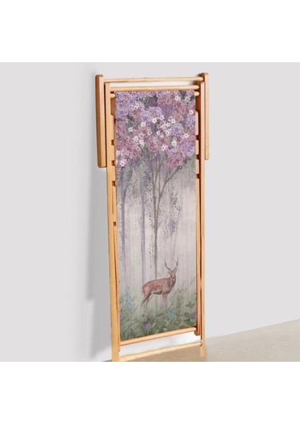 Purple Mini Flowers And Gazels Katlanır Şezlong (Ahşap Fırınlanmış Gürgen Ağacı, Süet Kumaş)