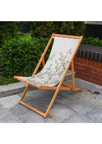 Mini Colorful Flowers Katlanır Şezlong (Ahşap Fırınlanmış Gürgen Ağacı, Süet Kumaş)