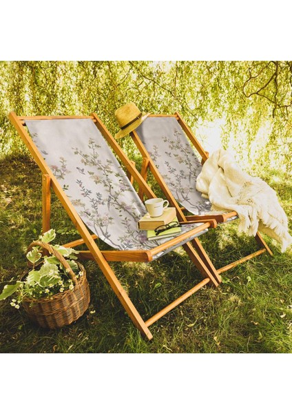 Mini Colorful Flowers Katlanır Şezlong (Ahşap Fırınlanmış Gürgen Ağacı, Süet Kumaş)