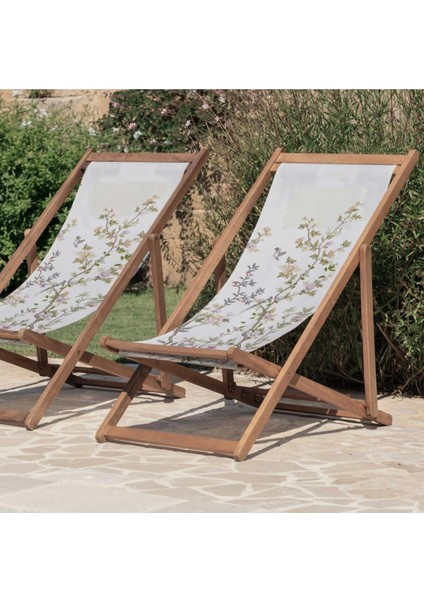 Mini Colorful Flowers Katlanır Şezlong (Ahşap Fırınlanmış Gürgen Ağacı, Süet Kumaş)