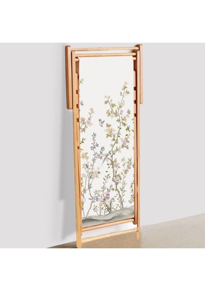 Mini Colorful Flowers Katlanır Şezlong (Ahşap Fırınlanmış Gürgen Ağacı, Süet Kumaş)