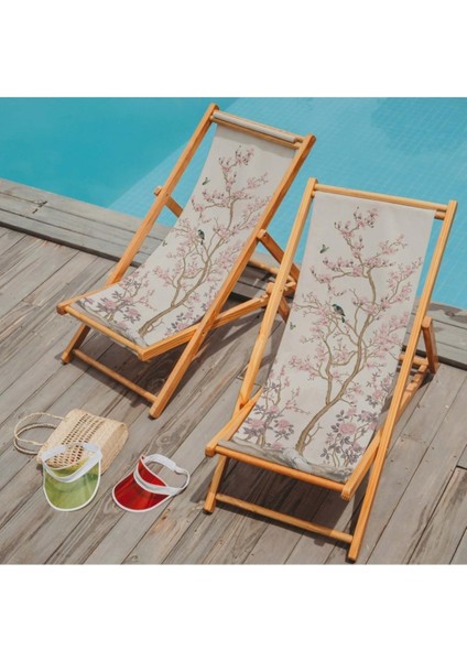 Pembe Çiçek Tasarımlı Katlanır Şezlong (Ahşap Fırınlanmış Gürgen Ağacı, Süet Kumaş) fiyatları