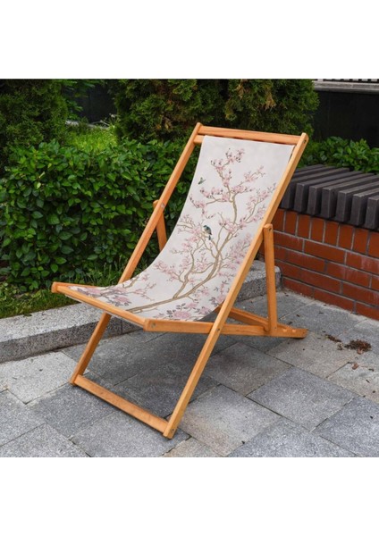 Pembe Çiçek Tasarımlı Katlanır Şezlong (Ahşap Fırınlanmış Gürgen Ağacı, Süet Kumaş) fırsatları