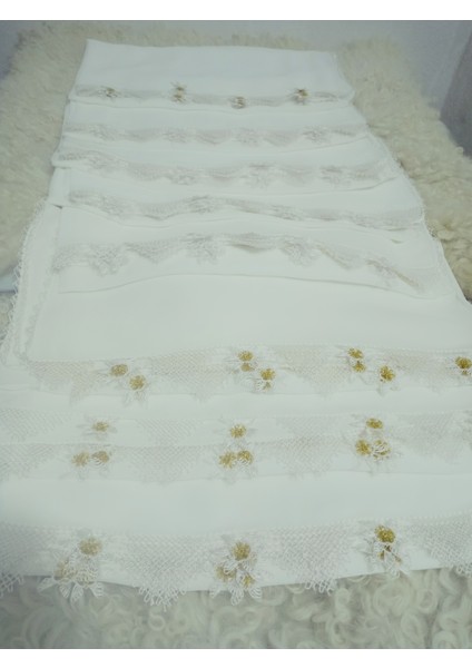 El Emeği Iğne Oyalı Namaz Örtüsü Çeyizlik Mevlit Başörtüsü Krep Kumaş 145X75 cm