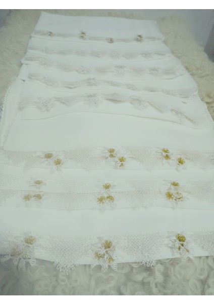 El Emeği Iğne Oyalı Namaz Örtüsü Çeyizlik Mevlit Başörtüsü Krep Kumaş 145X75 cm