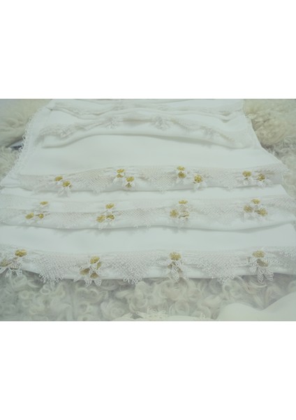 El Emeği Iğne Oyalı Namaz Örtüsü Çeyizlik Mevlit Başörtüsü Krep Kumaş 145X75 cm