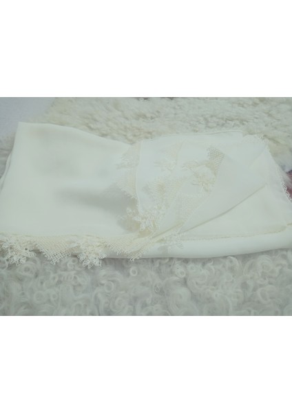 El Emeği Iğne Oyalı Namaz Örtüsü Çeyizlik Mevlit Başörtüsü Krep Kumaş 145X75 cm