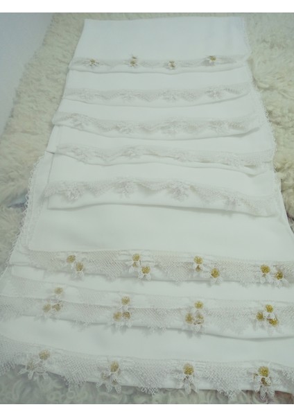 El Emeği Iğne Oyalı Namaz Örtüsü Çeyizlik Mevlit Başörtüsü Krep Kumaş 145X75 cm