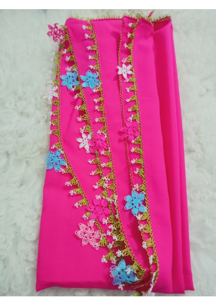 El Emeği Iğne Oyalı Namaz Örtüsü Çeyizlik Mevlit Başörtüsü Krep Kumaş 145X75 cm