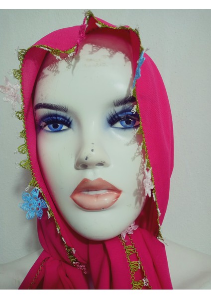 El Emeği Iğne Oyalı Namaz Örtüsü Çeyizlik Mevlit Başörtüsü Krep Kumaş 145X75 cm