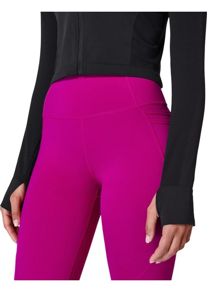 Athlete Crop Seamless Workout Zip Up Kadın Siyah Koşu Ceketi