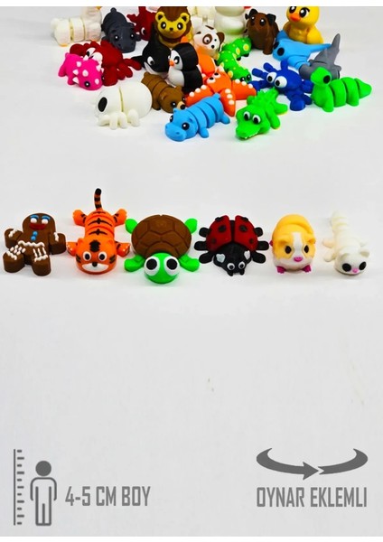 15 Adet Eklemleri Hareketli, Organik, Eğitici Minik Hayvan Figür Oyuncak Seti Miniş Bücürler 4-6 cm modelleri