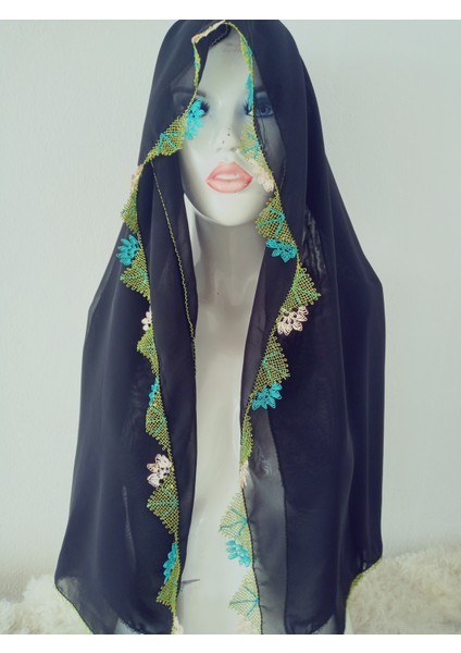 El Emeği Iğne Oyalı Namaz Örtüsü Çeyizlik Mevlit Başörtüsü Krep Kumaş 145X75 cm modelleri