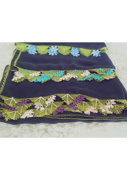 El Emeği Iğne Oyalı Namaz Örtüsü Çeyizlik Mevlit Başörtüsü Krep Kumaş 145X75 cm