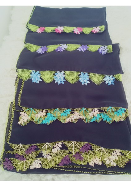 El Emeği Iğne Oyalı Namaz Örtüsü Çeyizlik Mevlit Başörtüsü Krep Kumaş 145X75 cm