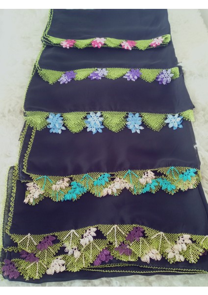 El Emeği Iğne Oyalı Namaz Örtüsü Çeyizlik Mevlit Başörtüsü Krep Kumaş 145X75 cm