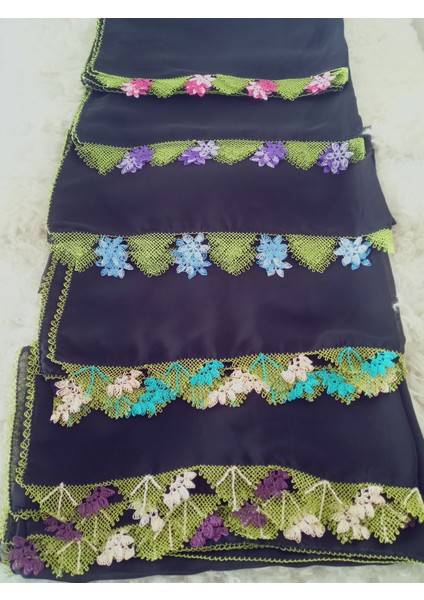 El Emeği Iğne Oyalı Namaz Örtüsü Çeyizlik Mevlit Başörtüsü Krep Kumaş 145X75 cm