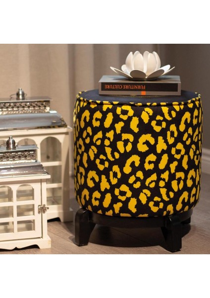 Siyah Büst Detaylı Ahşap Ayaklı Puf