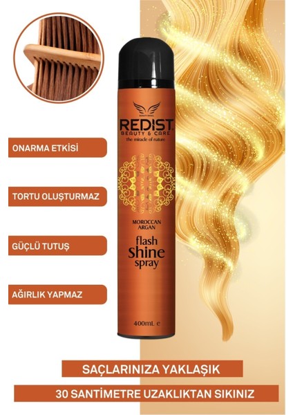 Saç Spreyi Parlatıcı Flash Shine 400 ml x 2 Tüm Saç Tiplerine Uygun, İnce Taneli Hafif Formül