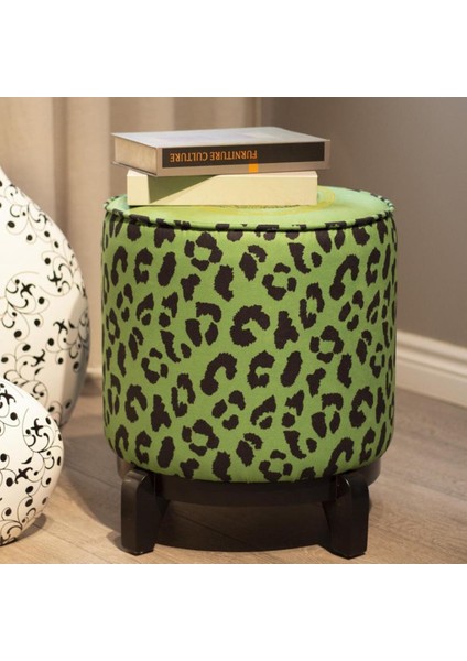 Yeşil Büst Detaylı Ahşap Ayaklı Puf