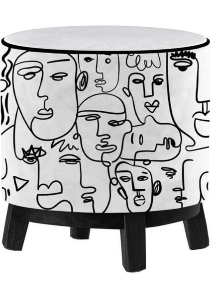 No Face Ahşap Ayaklı Puf (Kumaşı Süettir. Uluslararası Solmama Sertifikasına Sahiptir.)