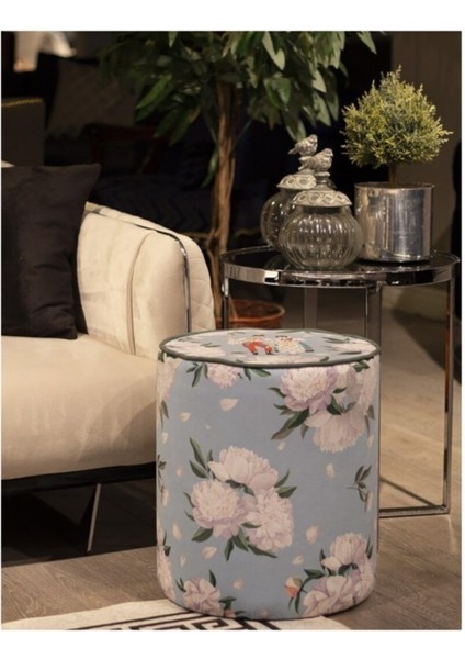 Blue-Whıte Rose Puf