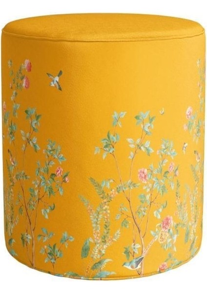 Sarı Çiçek Tasarımlı Puf (Kumaşı Süettir. Uluslararası Solmama Sertifikasına Sahiptir.)