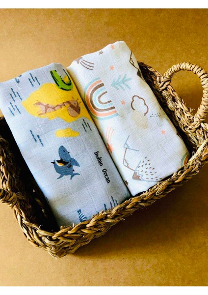 2 Adet Organik Müslin Örtü Battaniye