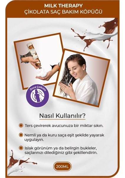 Milk Therapy Saç Köpüğü Chocolate 200 ml Boyalı ve Yıpranmış Saçlar İçin Süt Proteinli Yoğun Bakım, Uzun Süreli Nem ve Onarım