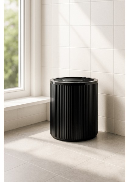 Lines Serisi Siyah Akrilik Çöp Kovası – Silindir, 5 Litre, 25CM, Kolay Temizlenir - 3372 modelleri