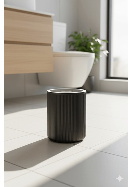 Lines Serisi Siyah Akrilik Çöp Kovası – Silindir, 5 Litre, 25CM, Kolay Temizlenir - 3372 indirimleri