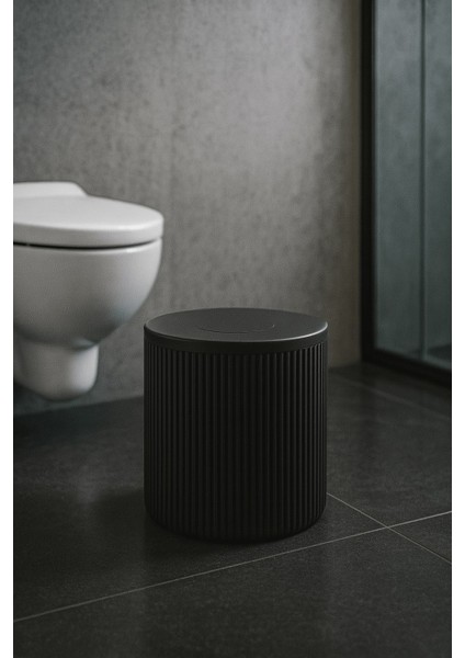 Lines Serisi Siyah Akrilik Çöp Kovası – Silindir, 5 Litre, 25CM, Kolay Temizlenir - 3372